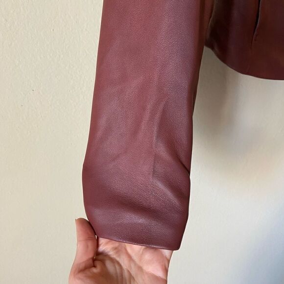 Vince Leather Moto Red Jacket Collarless Asymmetric Zip Size S - Picture 11 of 13